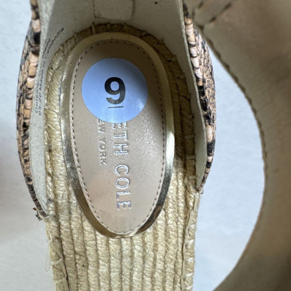 KENNETH COLE Olivia T Strap Sandals Wedge Snakeskin Vegan‎ Espadrille 9 - Picture 10 of 10